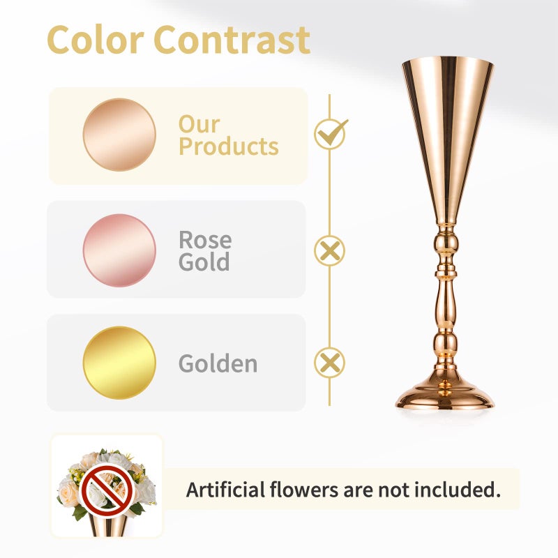 NUPTIO 2 Pcs Tabletop Metal Wedding Flower Trumpet Vase, 16.5 inch Tall Table Decorative Centerpiece, Artificial Flower Arrangements for Anniversary Ceremony Party Birthday Event Aisle Home Decoration (Gold) - Image 4